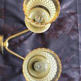 Vintage 50s wall light, 2 light arms, metal, brass and opaque glass tulip