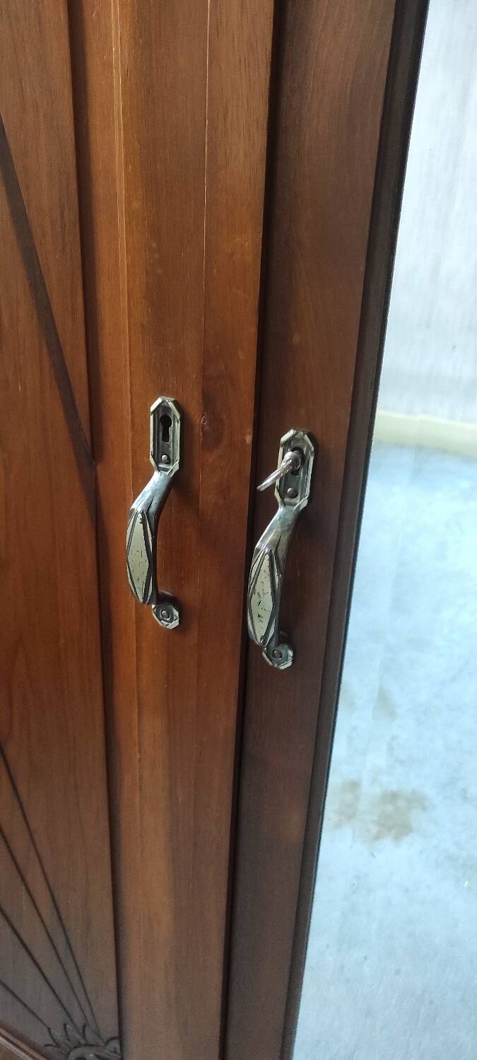 Old art nouveau 3-door wardrobe with mercury mirror