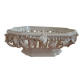 Malicorne fruit bowl in white pierced faience monogrammed TE Émi