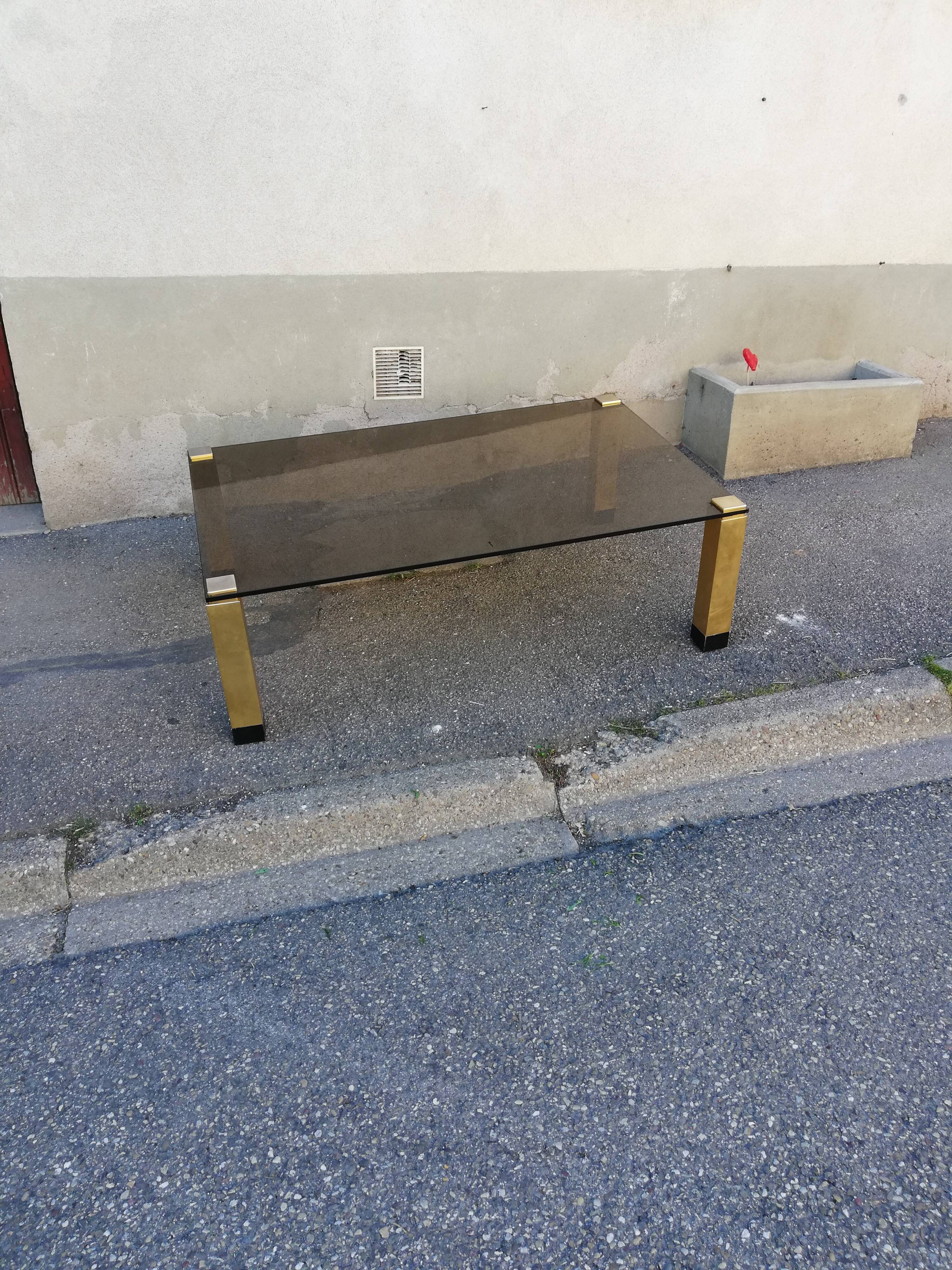 Vintage coffee table smoked glass and golden feet