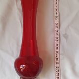 Soliflore vase in red glass and transparent foot
