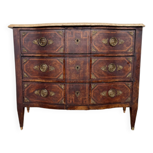 Commode Louis XVI début - marqueterie marbre