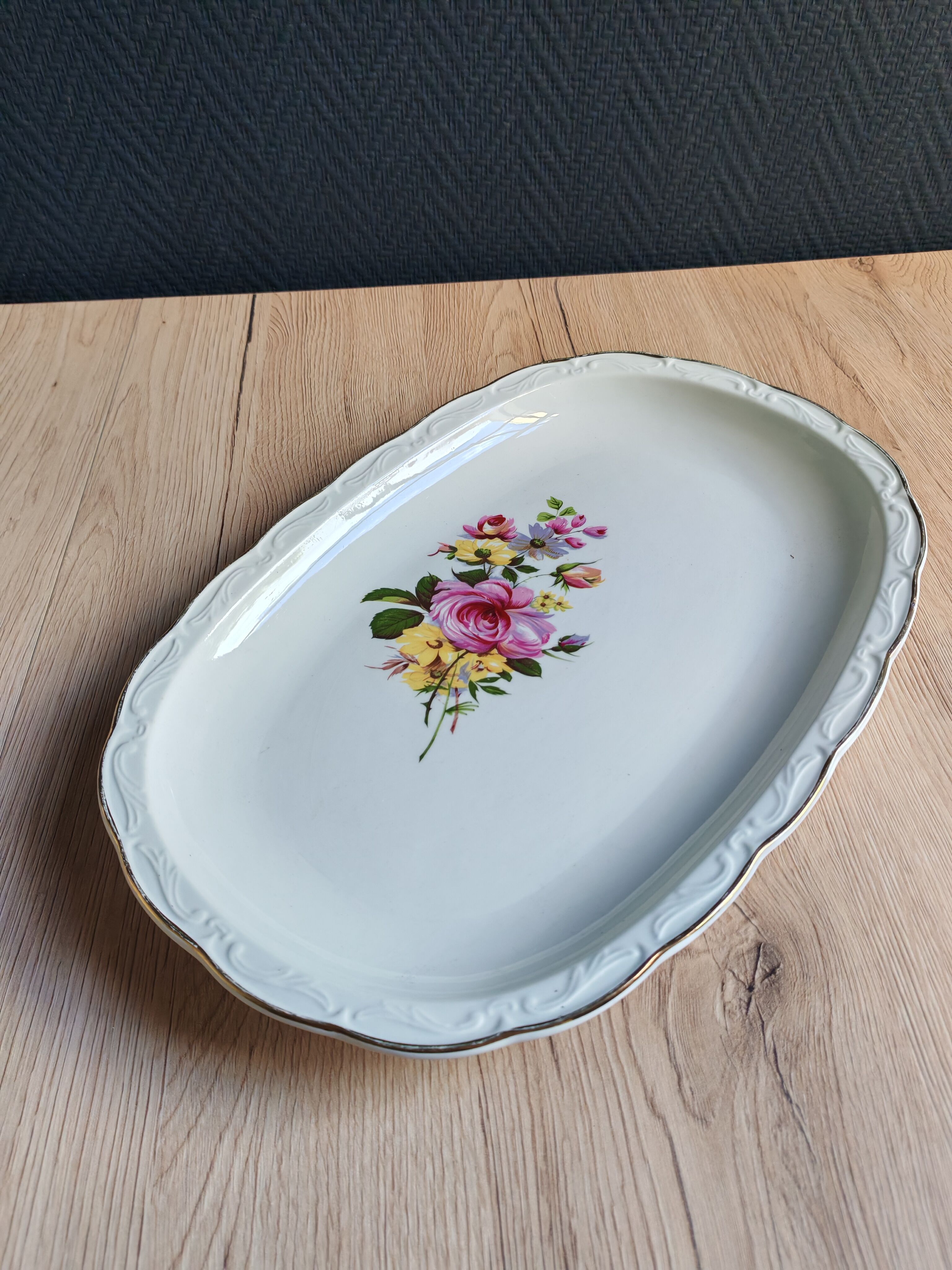 Vintage oval serving platter in white porcelain