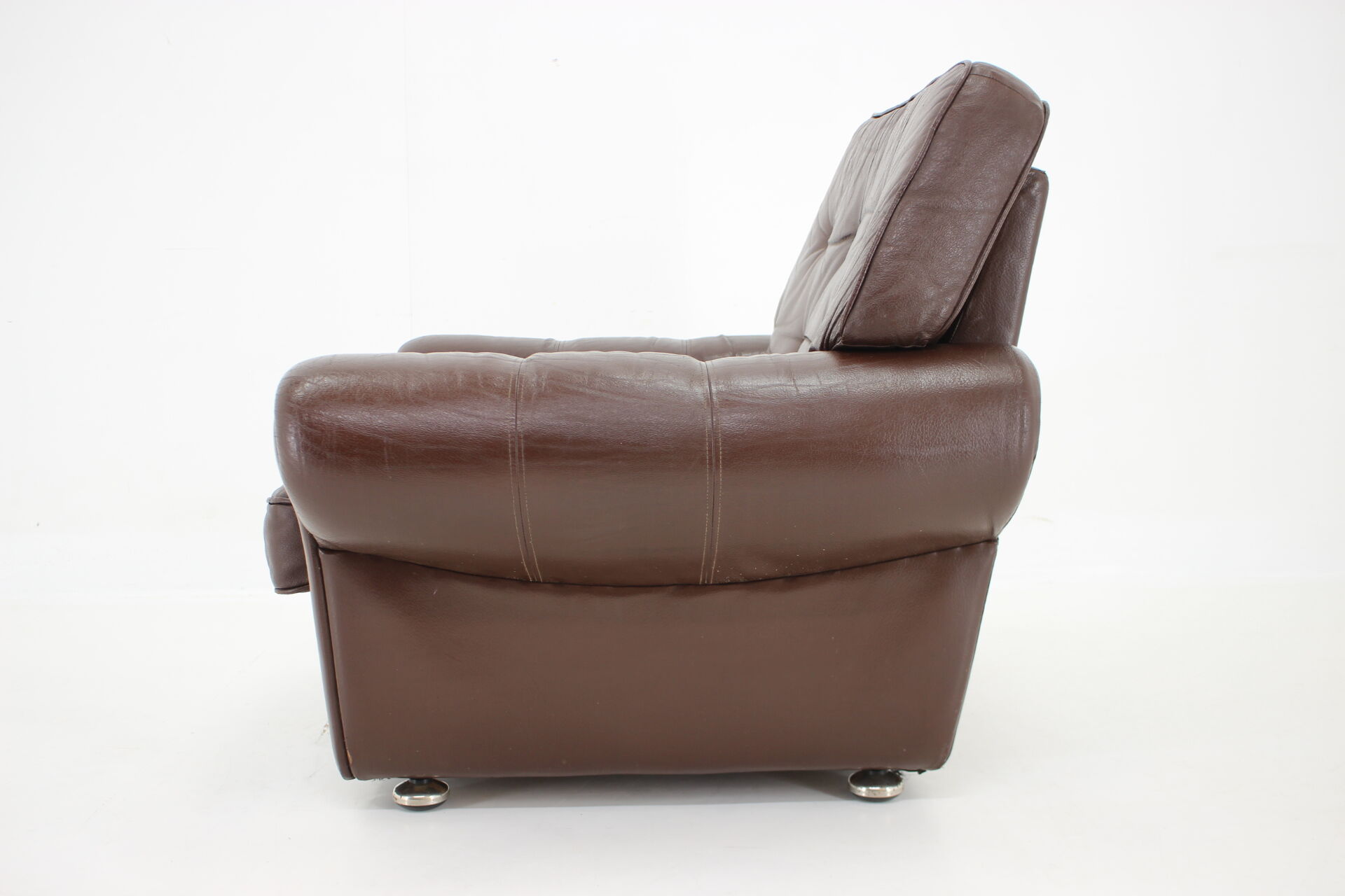Fauteuil en cuir brun danois des années 1970, Danemark