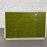 Vintage 6-drawer chest in beige wood and green varnish, Norway, 1960s
