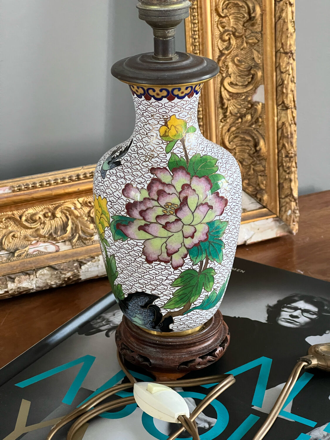 Pied de lampe ancien en émail cloisonnée