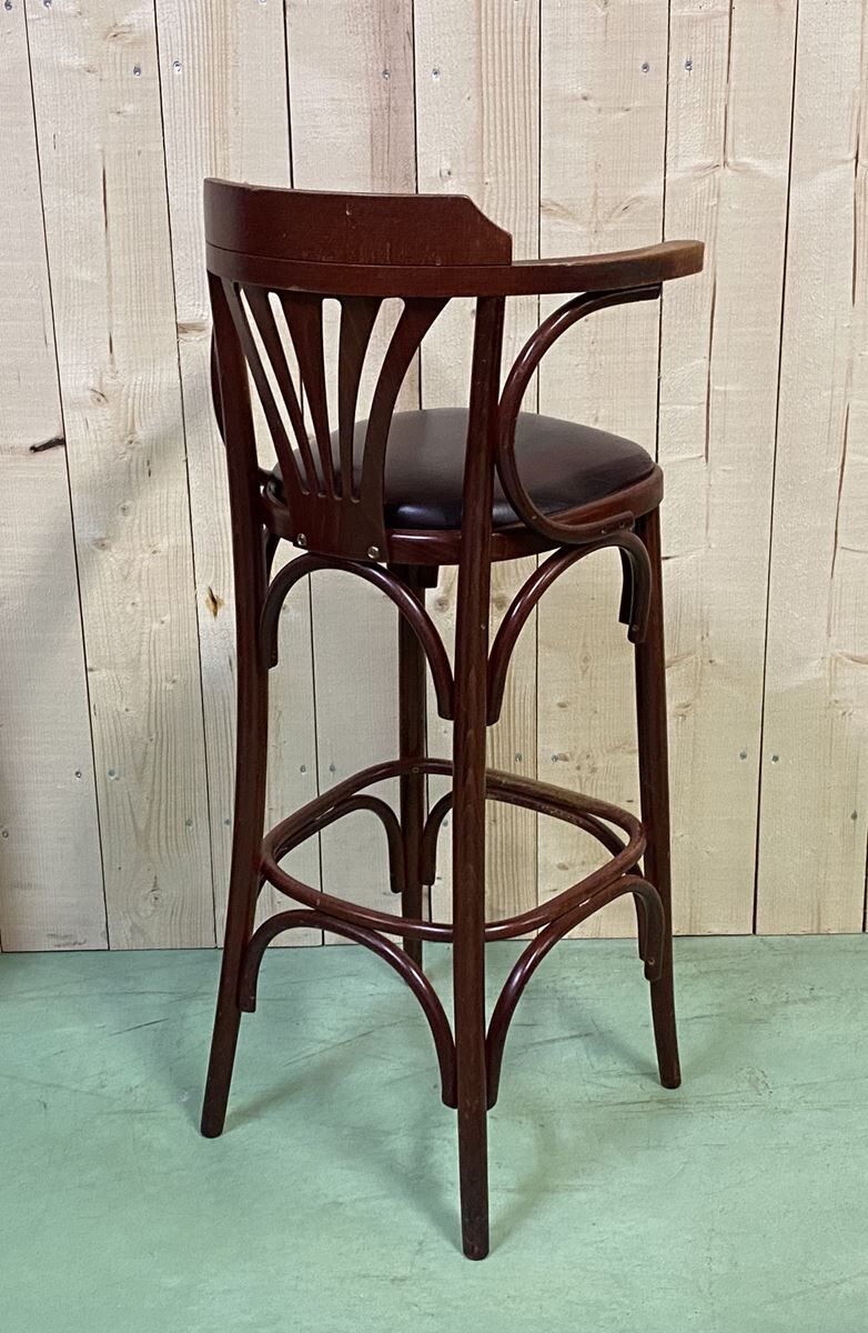 Beech bar stool from the 1980s - skaï seat