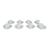 Set of 8 espresso coffee cups and white Limoges porcelain sub-cups scallops