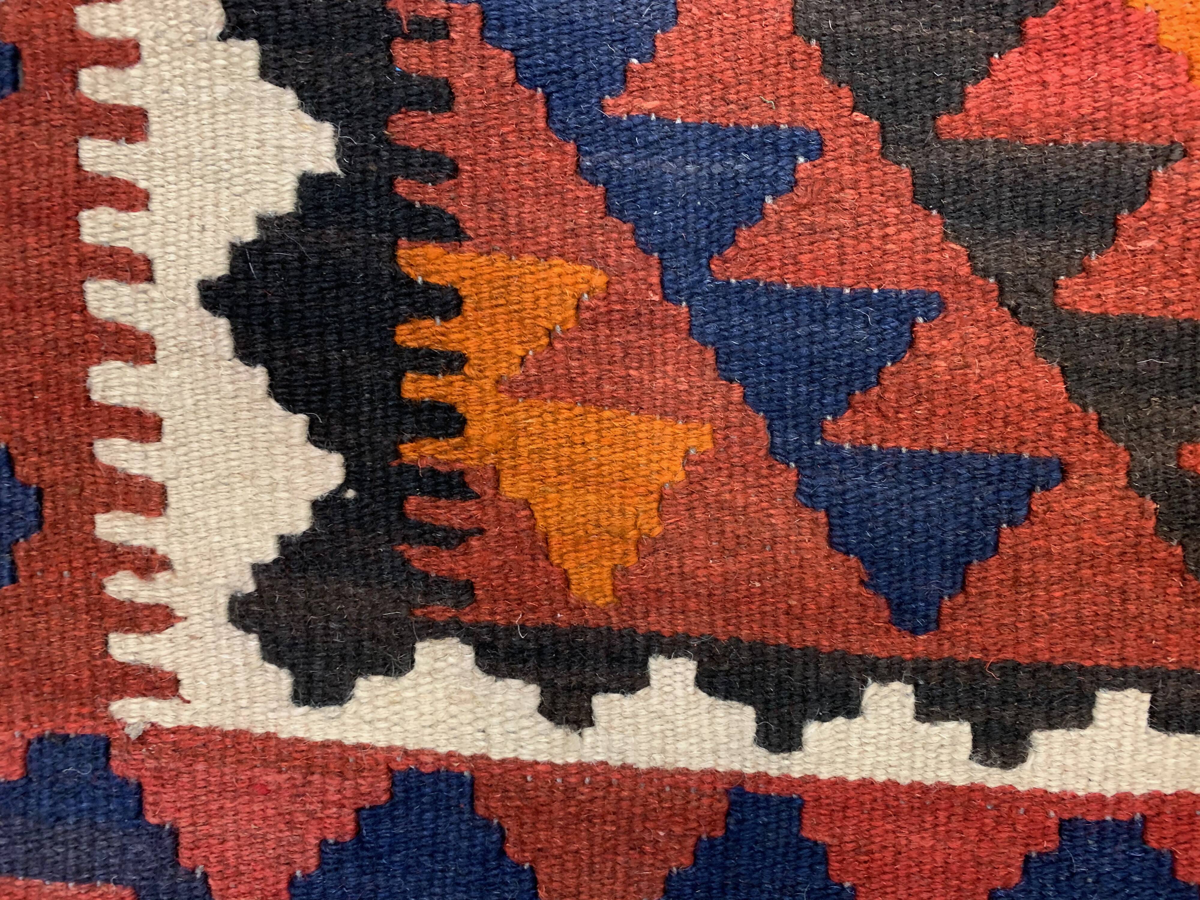 Vintage Afghan Tribal Kilim Wool Rug 252x154 cm Red, Orange, Brown, Black Large