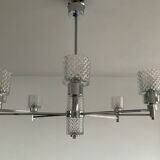 Vintage Italian chandelier from the 60s in chromed metal and glass
