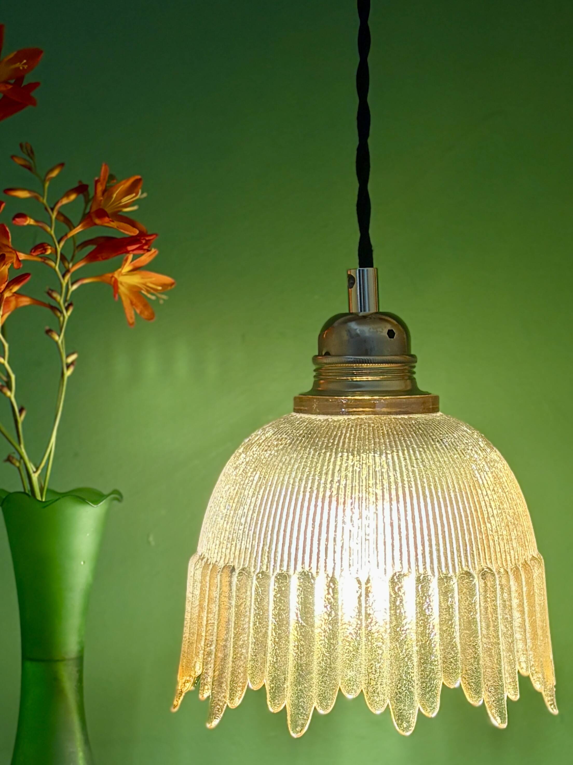 Vintage amber glass tulip pendant light