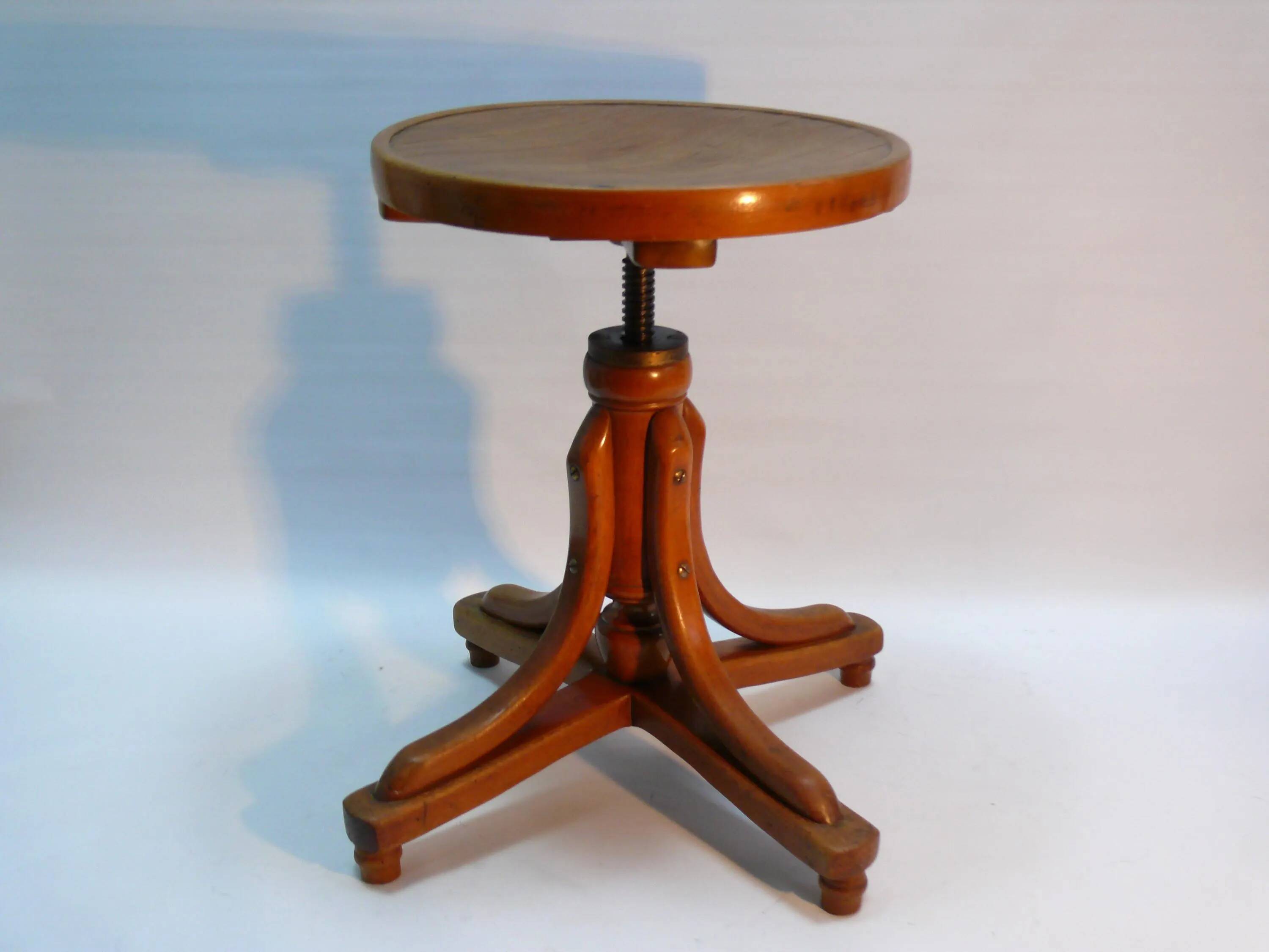 Tabouret de piano / tabouret pivotant, J. & J. Kohn company, tabouret ancien en bois courbé, vers 1900