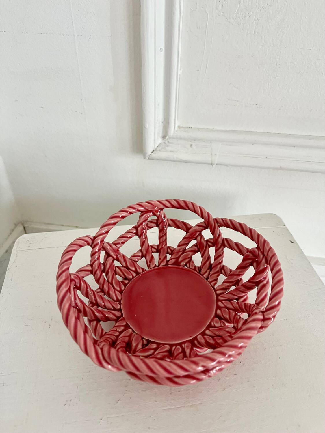 Pink woven ceramic bowl