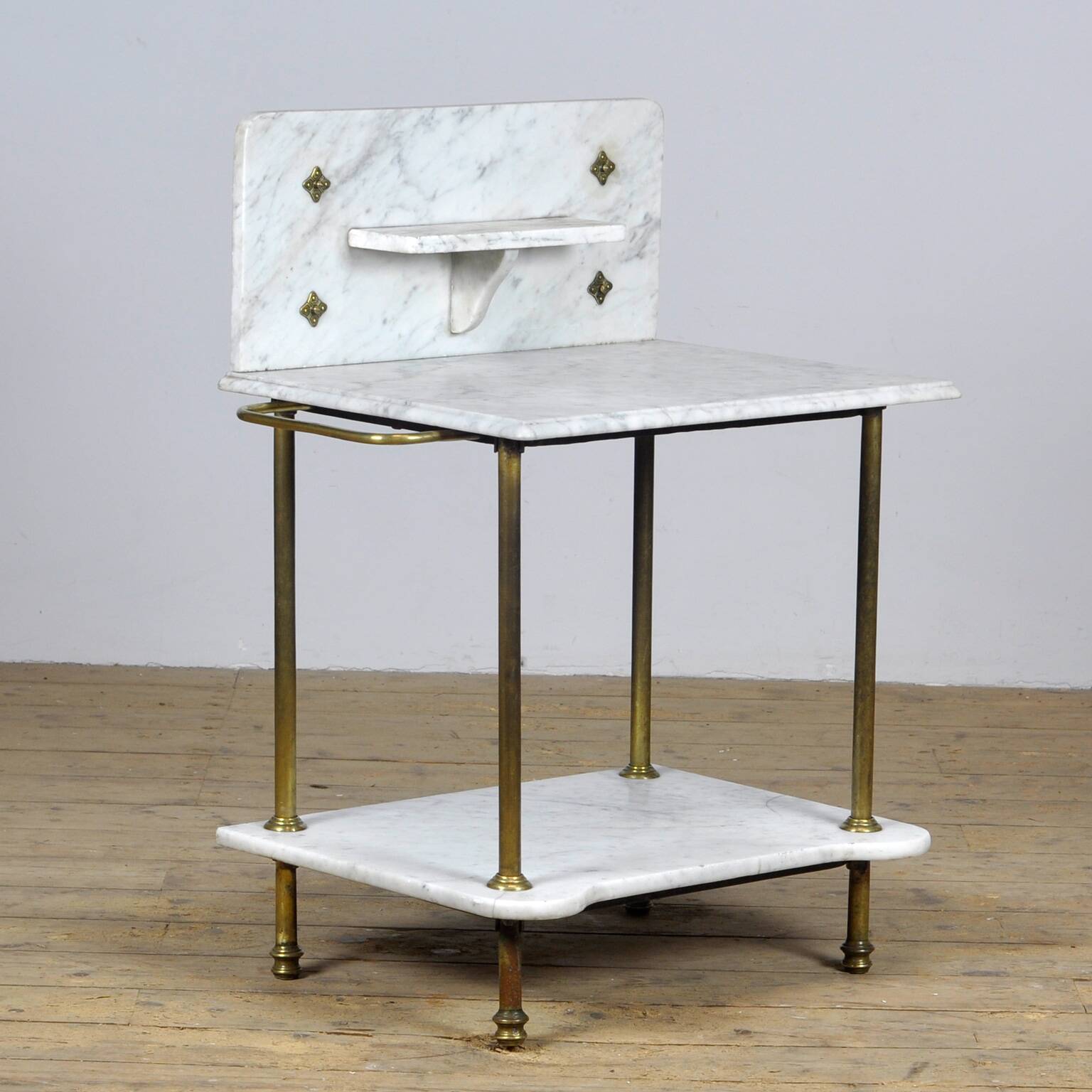 Antique wash stand in brass and marble, circa 1880