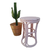 Vintage powder pink rattan stool