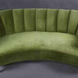 Danish curved velvet banana sofa, 1950