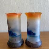 Paire de vases art nouveau en verre peint