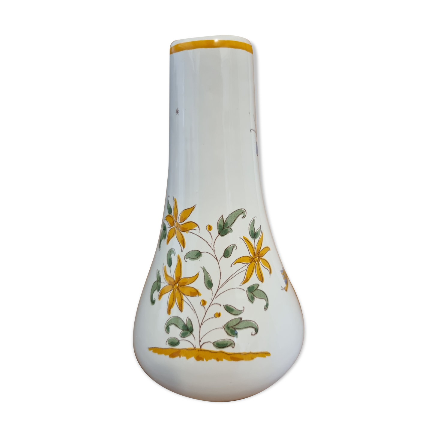 Faience soliflore vase old Moustiers décor