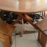 Set of 1 table + 2 benches by Pierre Chapo for Seltz