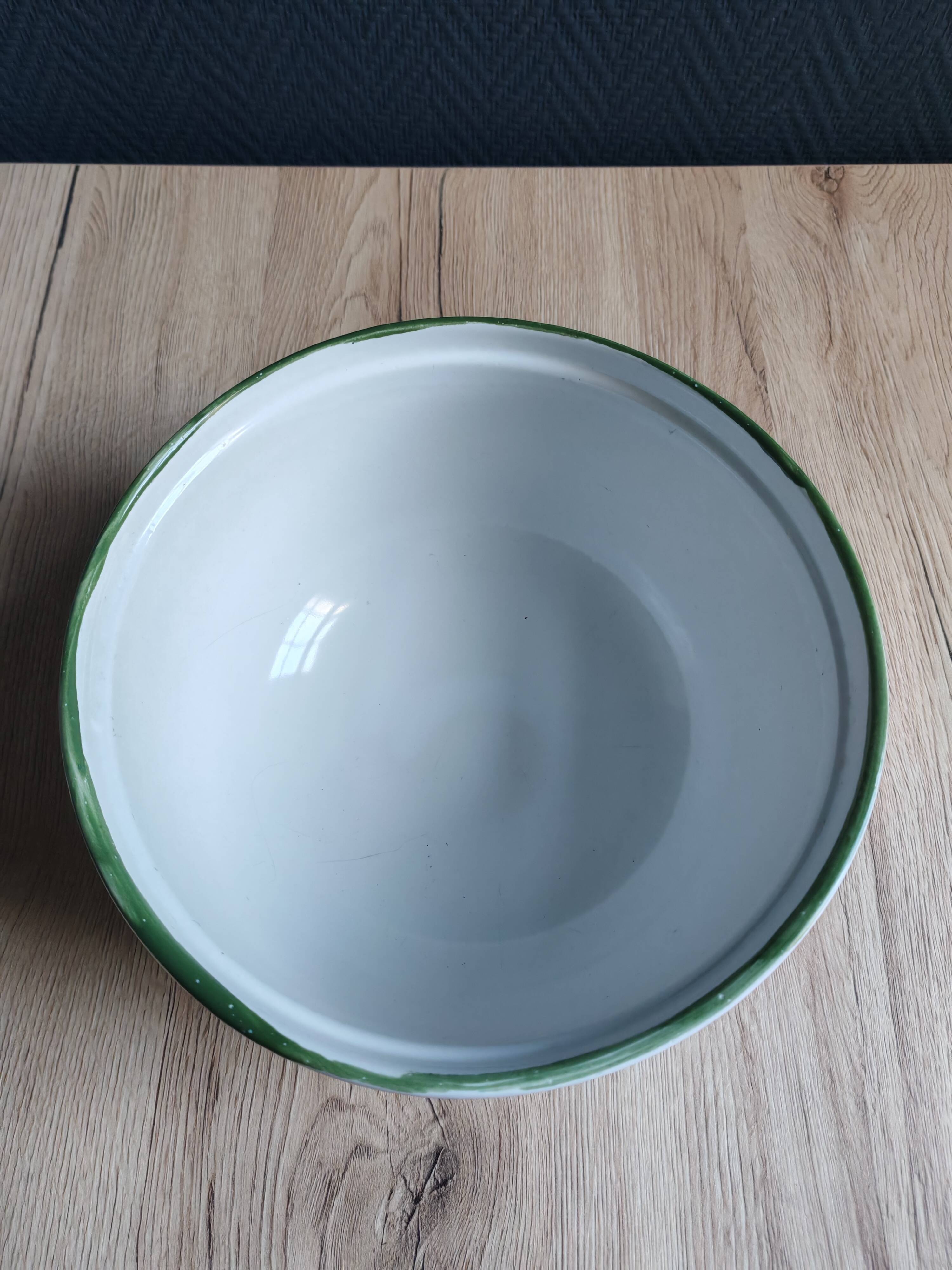 Saladier vintage faïence blanche oiseau exotique style Moustiers