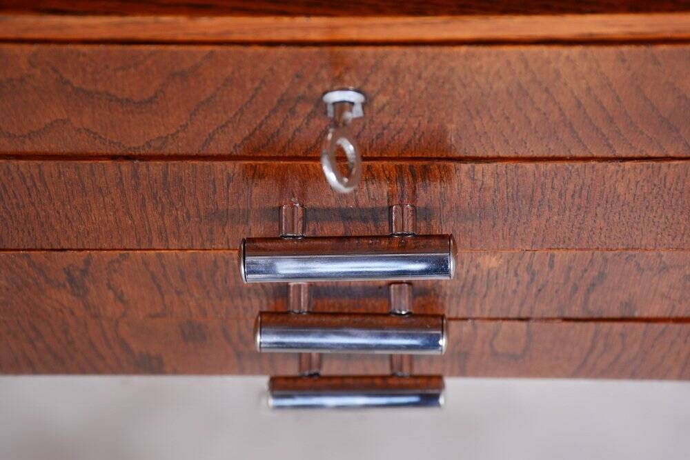Bauhaus Writing Desk in Oak and Chrome by R. Slezák, Czech, 1930s