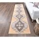 Natural Vintage Geometric Turkish Hand-Knotted Runner Rug 80x341