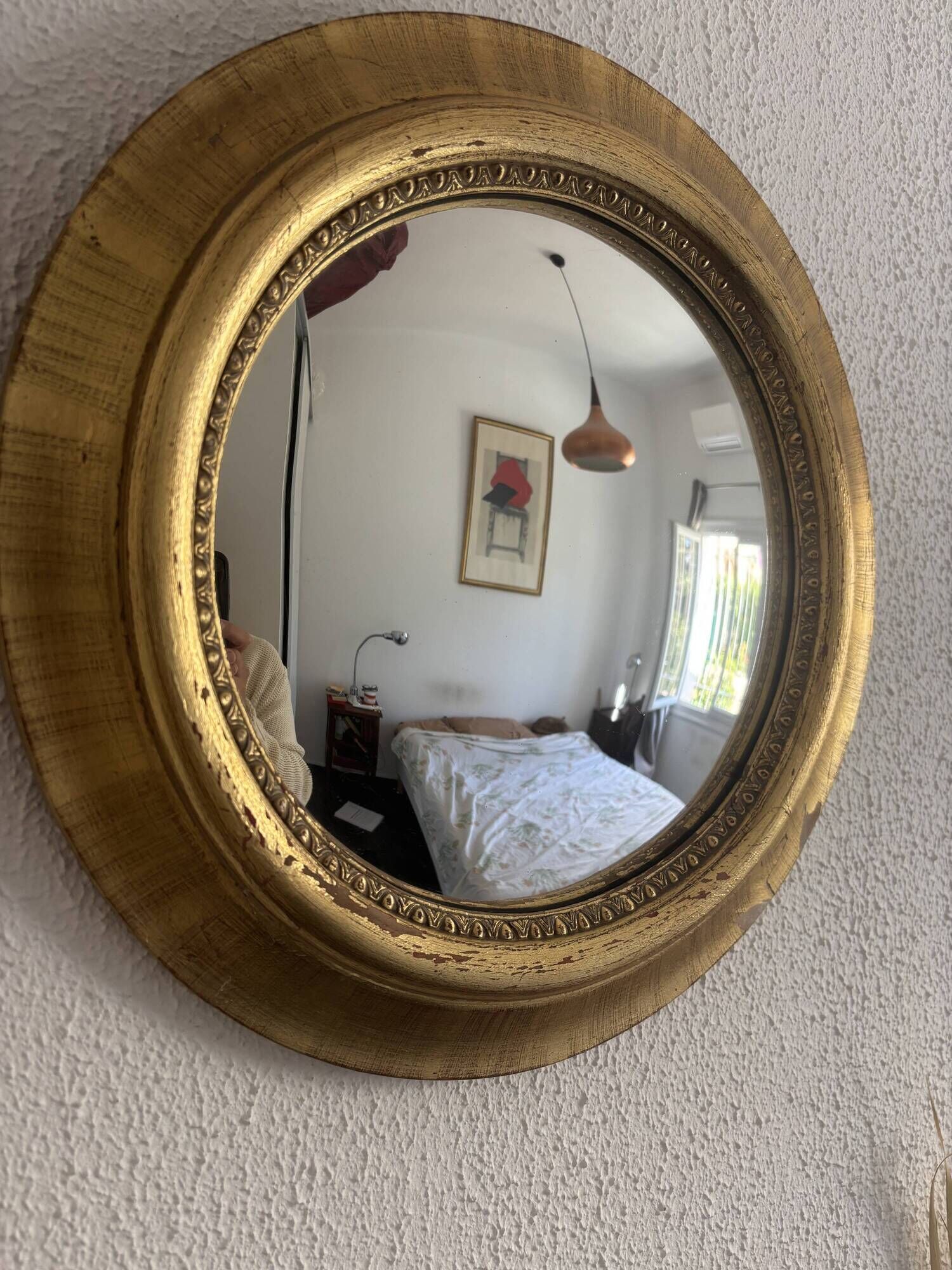 Vintage 1970s sun mirror witch's eye wood and gold - 42 cm
