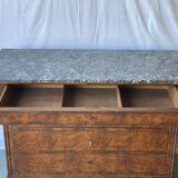 Vintage Louis Philippe chest of drawers in burr walnut and gray marble