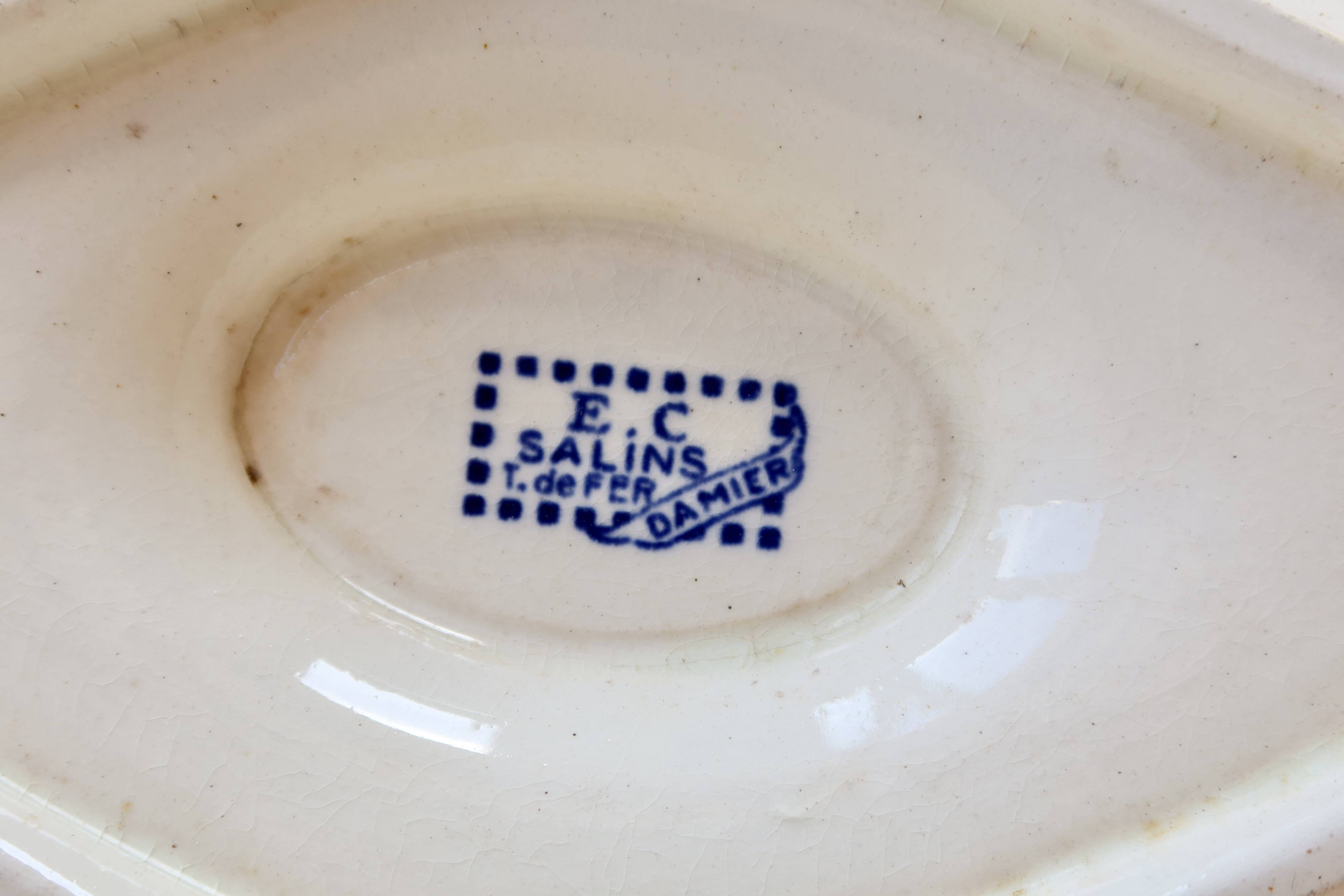Antique sauce boat in ironstone Salins - Checkerboard model