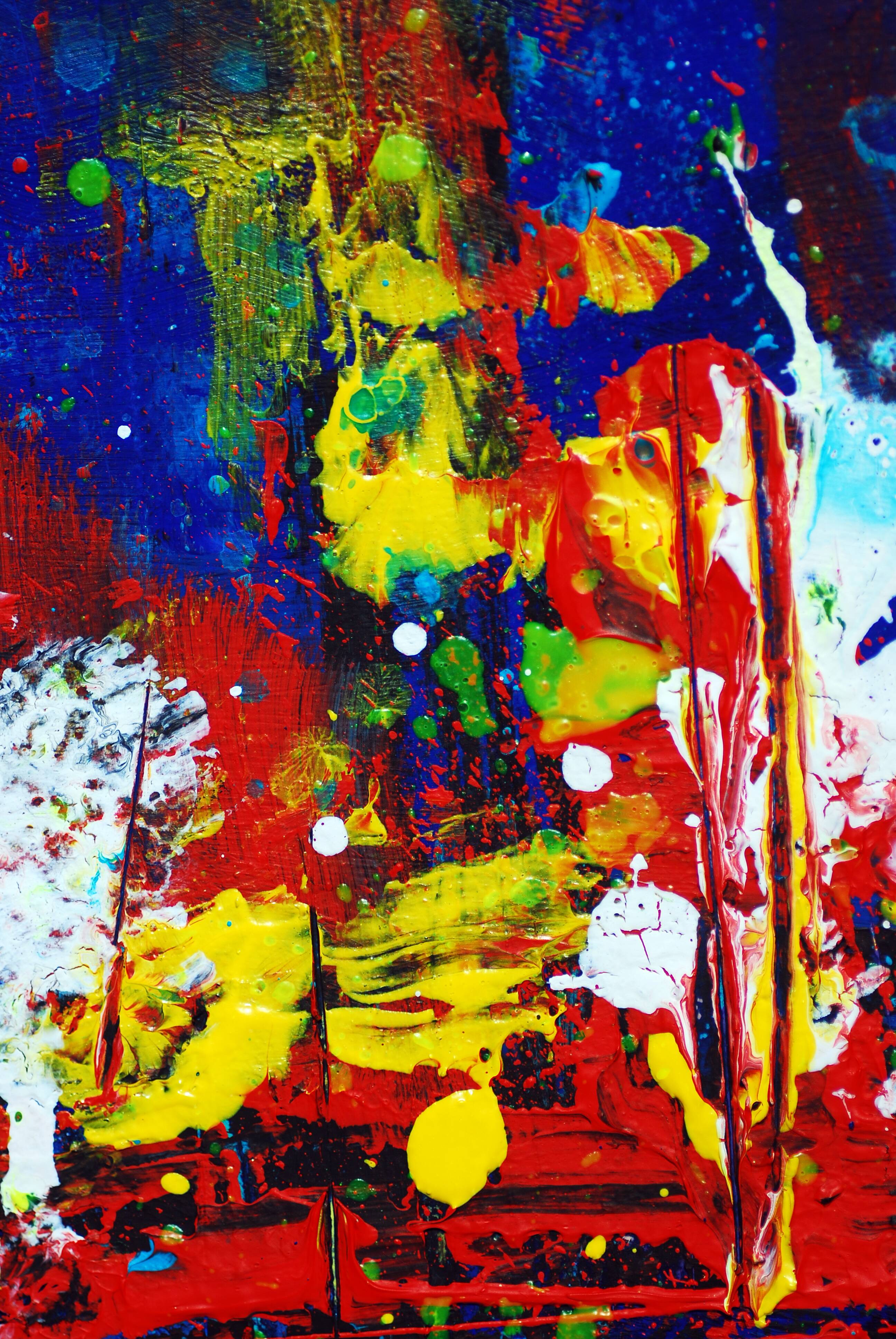 Abstract blue and red colors acrylic painting on stretched canvas