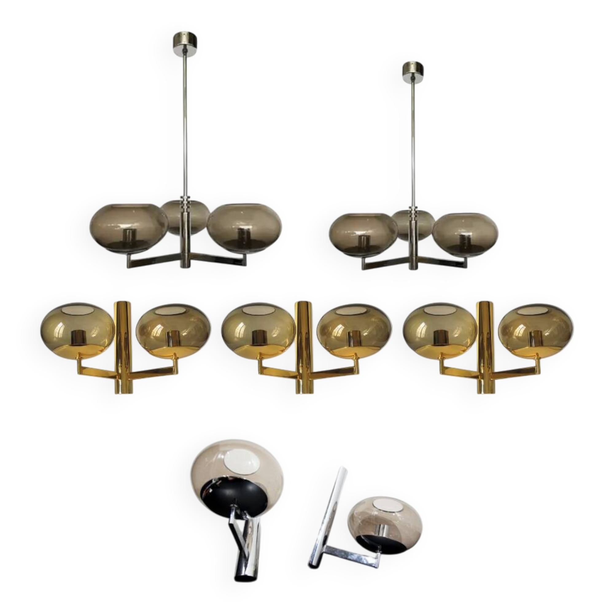Gaétano Sciolari 70s lighting fixtures, chandeliers and wall lights - set of 7