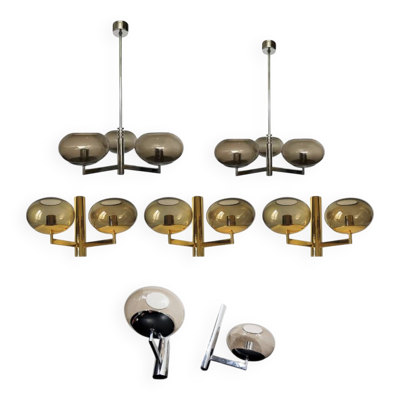 Luminaires, lustres et appliques Gaétano Sciolari années 70 - lot de 7