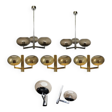 Luminaires, lustres et appliques Gaétano Sciolari années 70 - lot de 7