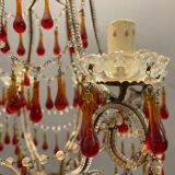 Vintage italian murano glass crystal macaroni beaded chandelier, 1950s