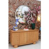 Hand-Carved Solid Oak Italian Sideboard with Four Doors, Brutalist Style