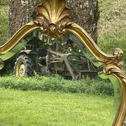 Beveled gilded wood mirror with violin shapes, Louis XV baroque style shell