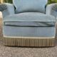Vintage BUROV crapaud armchair in blue velvet with fringes – 1960s/70s