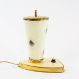 Lampe de table verre opalin et base laiton années 50