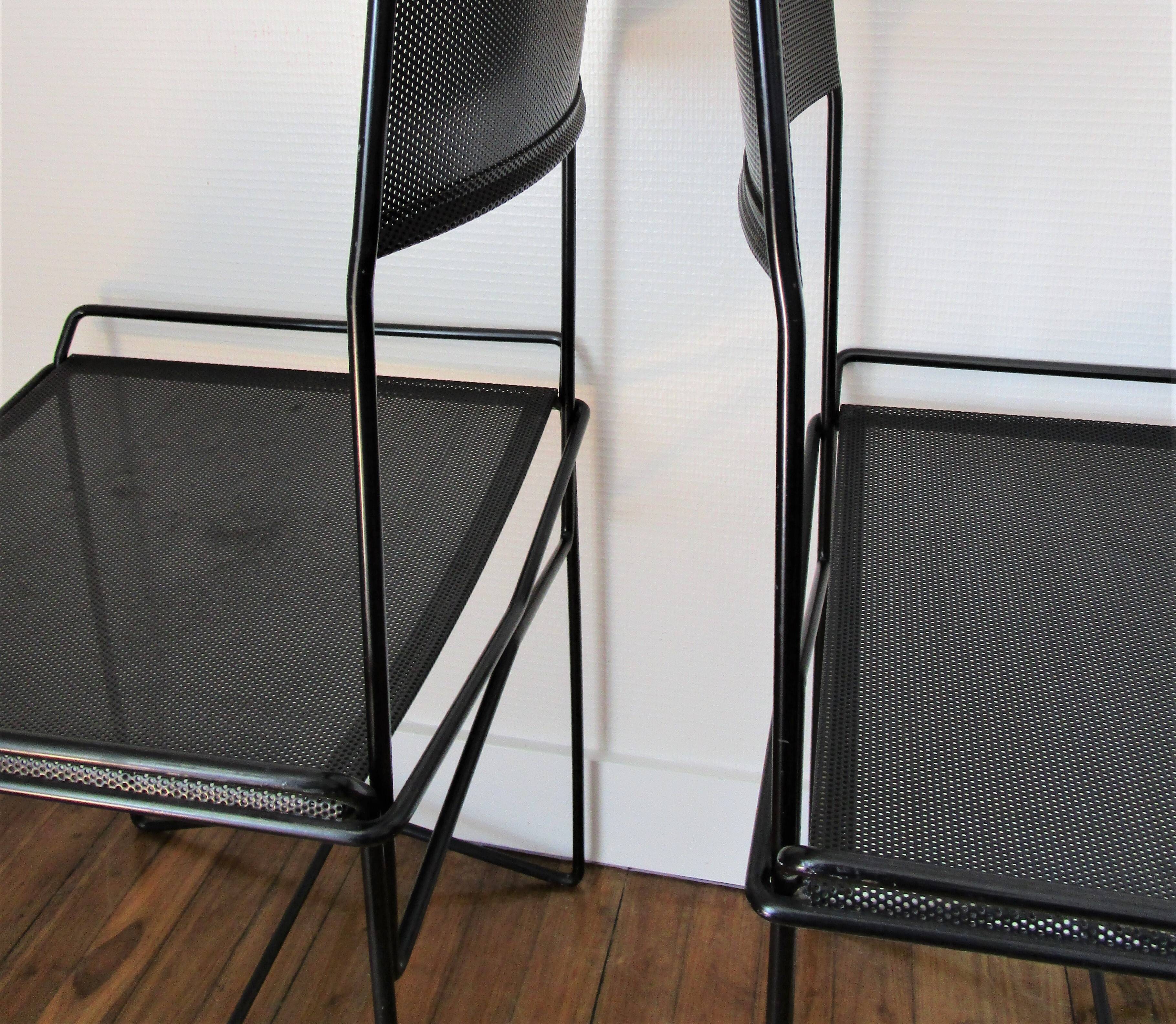 Pair of perforated metal steel chairs from the 80s