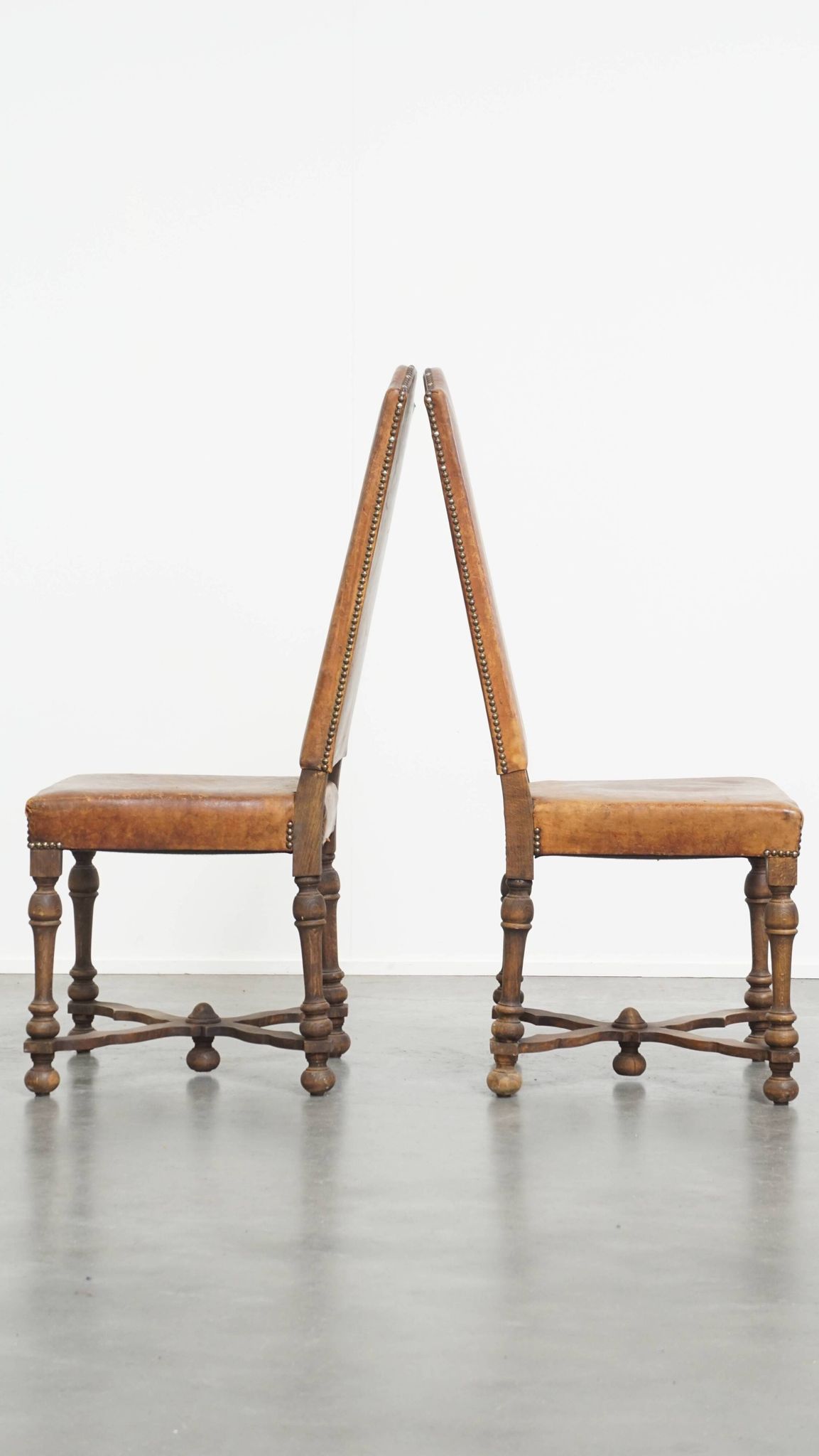 Set of 2 Wooden and Sheepskin Leather Dining Chairs from the Early 1900s