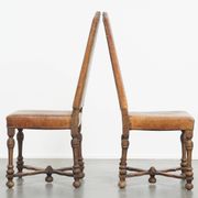 Set of 2 Wooden and Sheepskin Leather Dining Chairs from the Early 1900s