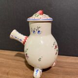 Clamecy earthenware chocolate pourer with polychrome floral decoration