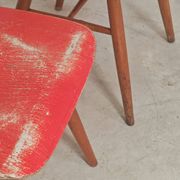 Set of 4 Ton (Thonet) red wooden chairs from the 1960s.