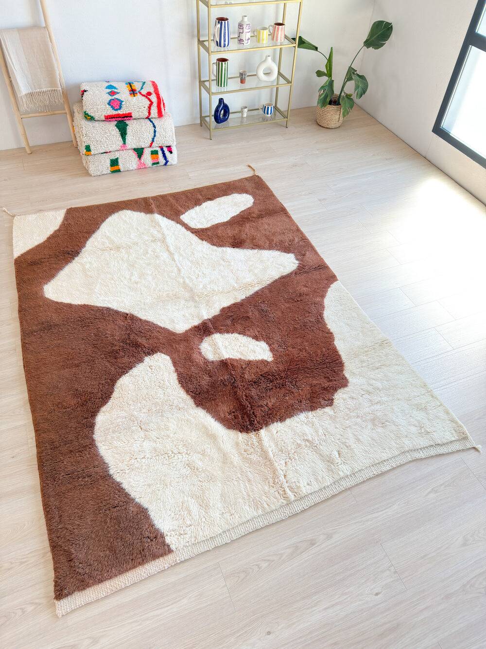 Handmade decorated brown Berber rug size 250cmx150cm