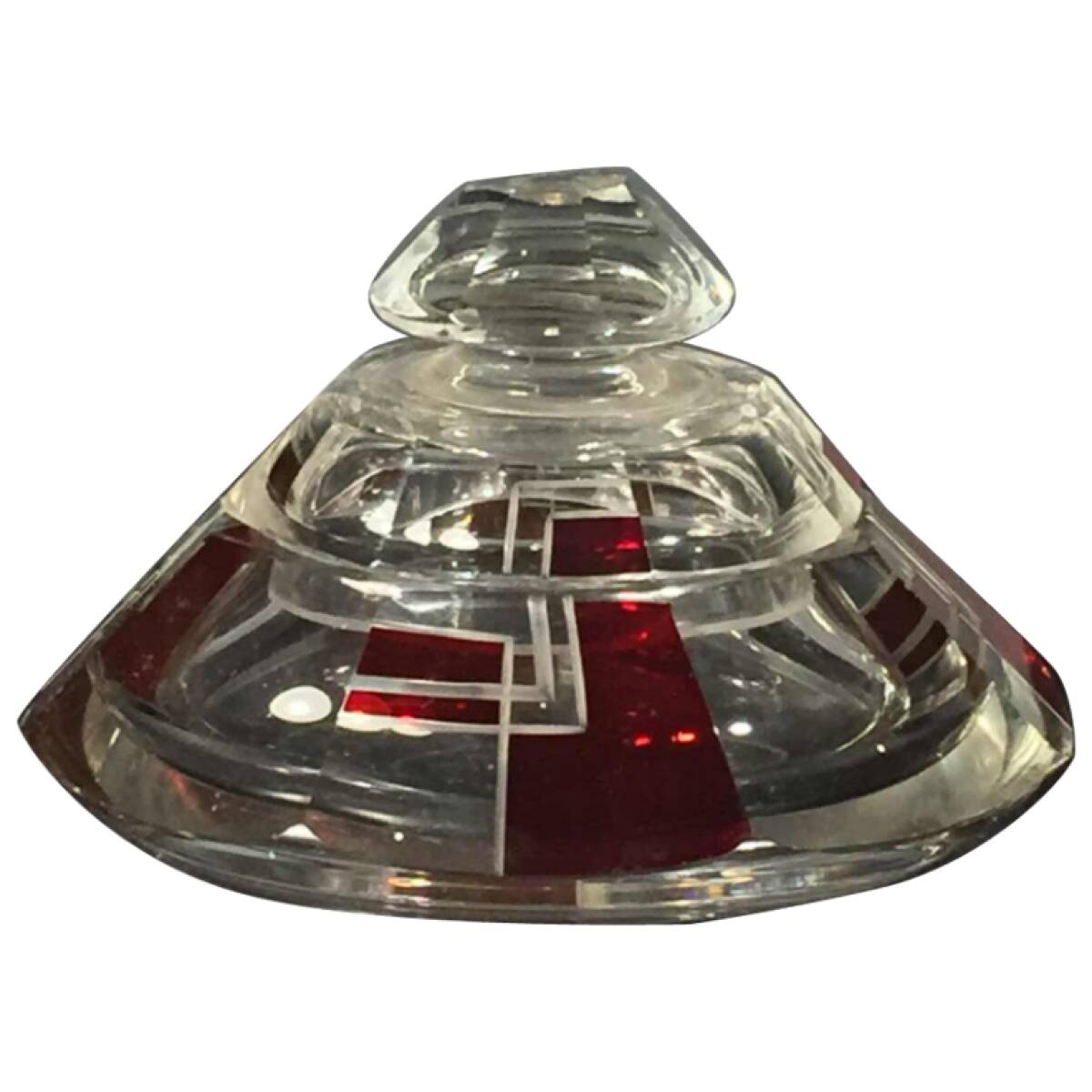 ART DECO modernist red Bohemian glass box, circa 1930