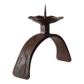 Bougeoir vintage en fer forgé motif en relief, années 1960