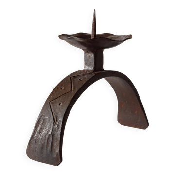 Bougeoir vintage en fer forgé motif en relief, années 1960