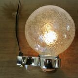 Italian wall lamp in chrome-plated brass, ceramic and bubbled glass 1970