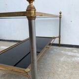 Table basse en bronze et verre opalin noir