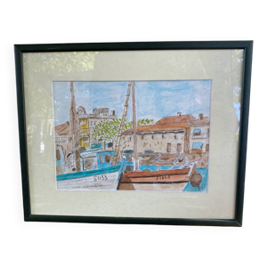 Tableau aquarelle port